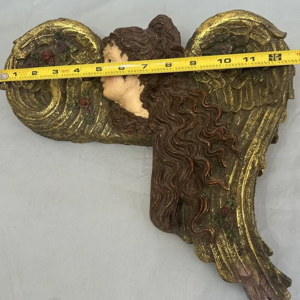 Vintage Angel Cherub Corner Door Mount Wall Decor Golden Gilt Holiday Religious